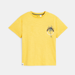 تيشيرت مزيّن برسمة شجرة النخيل، بأكمام قصيرة أصفر اللون للأولاد